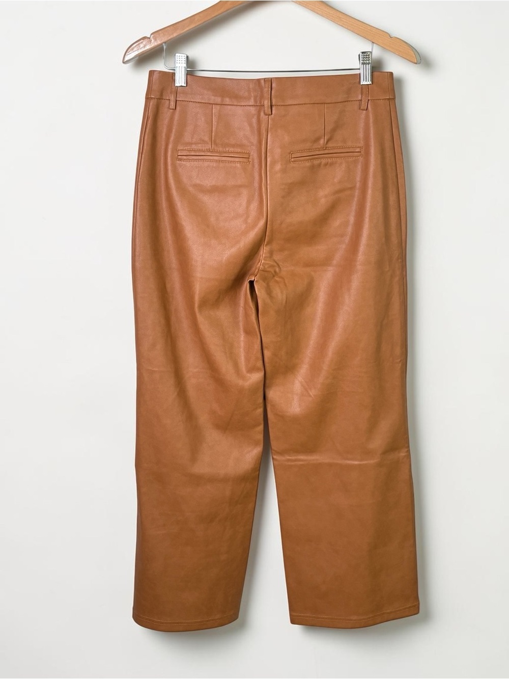 7 For All Mankind Faux Leather Wide Leg Cropped Pants Camel Size S *Read - Picture 6 of 12